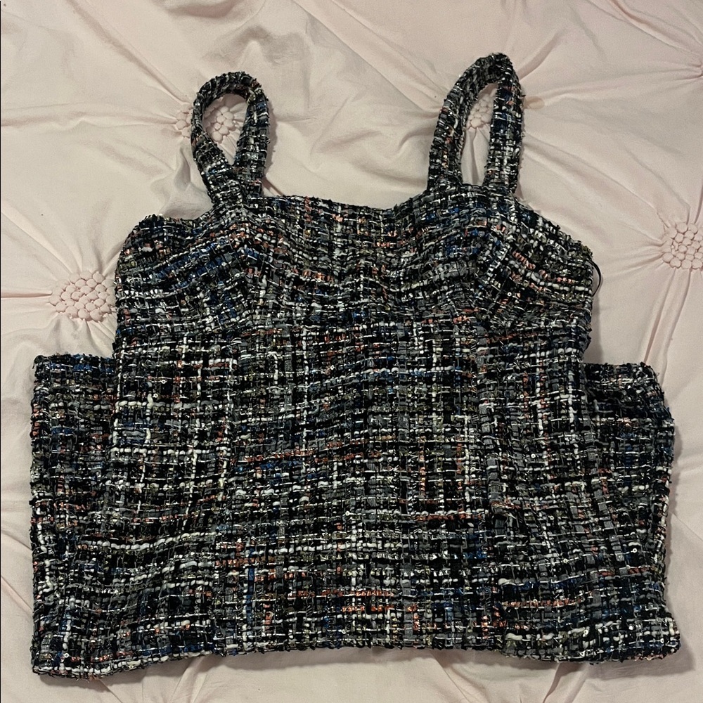 Francesca's Collections Tweed Camisole - Black and Gray